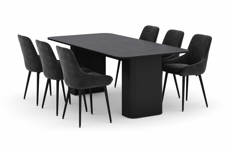 Kopparbo Matgrupp 200-206cm med 6 Alsarp Matstolar, Svart