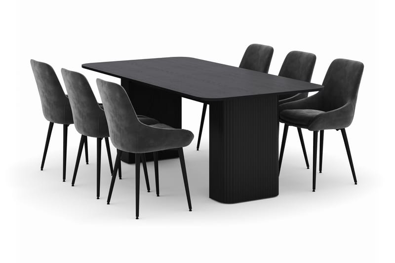 Kopparbo Matgrupp 200-206cm med 6 Alsarp Matstolar, Svart