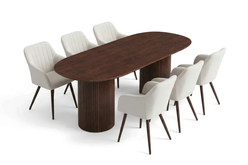 Kopparbo Matgrupp oval 180 cm Valnöt med 6 Filippa Matstolar - Valnöt - Products - Möbler - Bord & matgrupp - Matgrupp