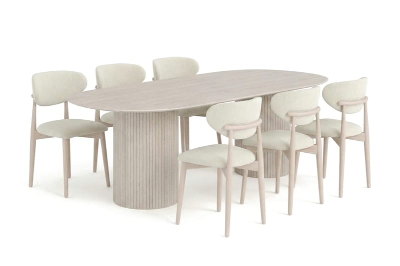 Kopparbo Matgrupp oval 220 cm Vitlaserad med 6 Molly Matstolar - Vitlaserad - Products - Möbler - Bord & matgrupp - Matgrupp