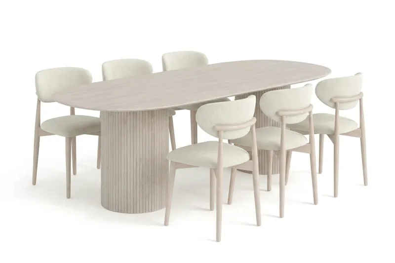 Kopparbo Matgrupp oval 220 cm Vitlaserad med 6 Molly Matstolar, Vitlaserad