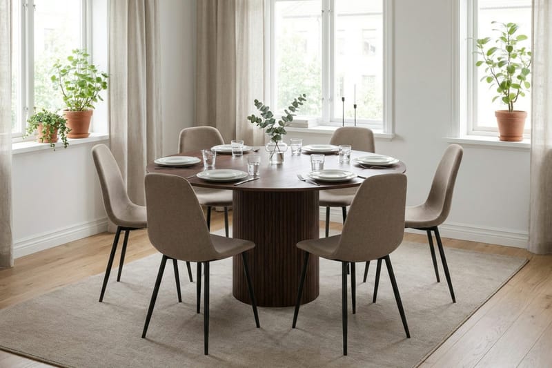 Kopparbo Matgrupp runt 150 cm Valnöt med 6 Katy Matstolar - Valnöt - Products - Möbler - Bord & matgrupp - Matgrupp