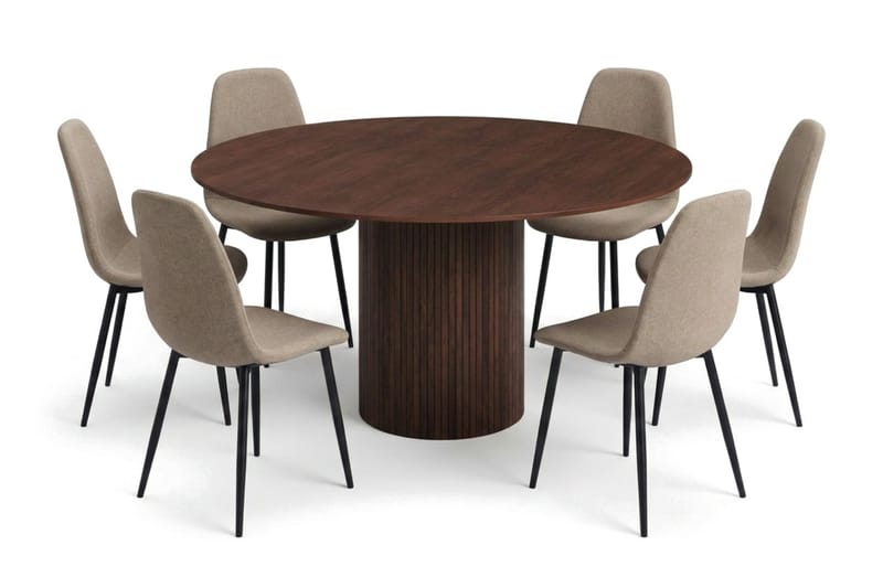 Kopparbo Matgrupp runt 150 cm Valnöt med 6 Katy Matstolar - Valnöt - Products - Möbler - Bord & matgrupp - Matgrupp