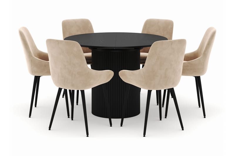 Kopparbo Rund Matgrupp 106-156cm med 6 Alsarp Matstolar - Svart - Products - Möbler - Bord & matgrupp - Matgrupp