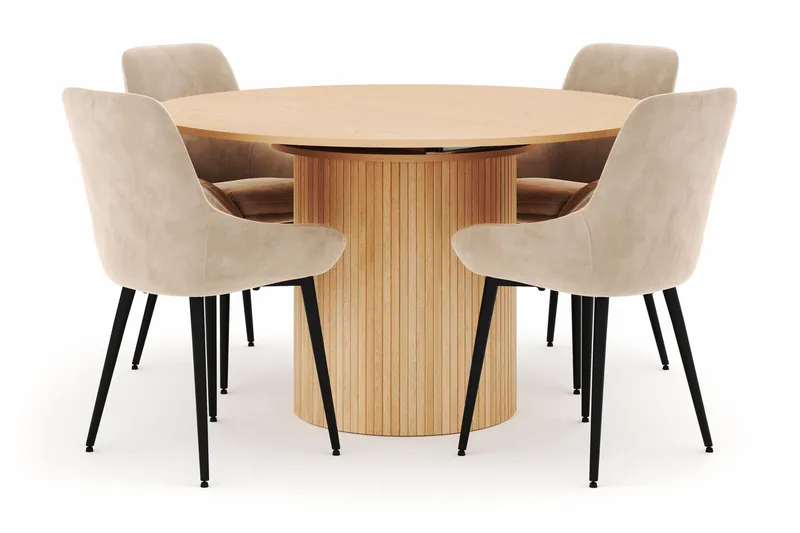 Kopparbo Rund Matgrupp 130-150 cm 4 Alsarp Matstolar, Natural