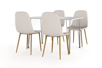 Kronblom Matbord 120 cm +  4 st Nibe stol beige med ek ben, Vit/Beige