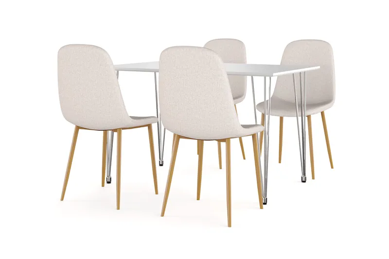 Kronblom Matbord 120 cm +  4 st Nibe stol beige med ek ben - Vit/Beige - Products - Möbler - Bord & matgrupp - Matgrupp