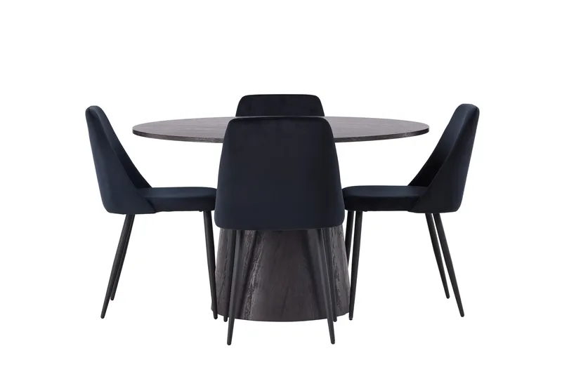 Lanzo Matgrupp 120 cm Rund med 4 Night stolar - Svart - Products - Möbler - Bord & matgrupp - Matgrupp