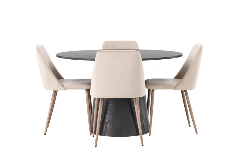 Lanzo Matgrupp 120 cm Rund med 4 Night Stolar, Svart