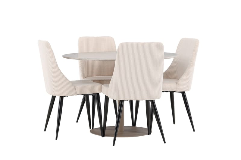 Lycke Matgrupp 110 cm Rund med 4 Leone stolar - Beige/Beige - Products - Möbler - Bord & matgrupp - Matgrupp