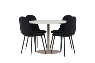 Lycke Matgrupp 110 cm Rund med 4 Polar stolar - Beige/Svart - Products - Möbler - Bord & matgrupp - Matgrupp