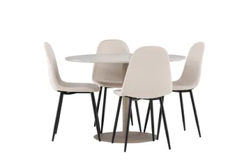 Lycke Matgrupp 110 cm Rund med 4 Polar stolar - Beige/Beige - Products - Möbler - Bord & matgrupp - Matgrupp