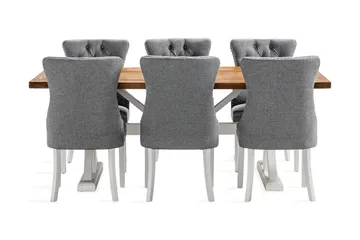 Lyon Förlängningsbar Matgrupp 200 cm inkl 6 Bergviken Stolar - Brun/Vit - Products - Möbler - Bord & matgrupp - Matgrupp