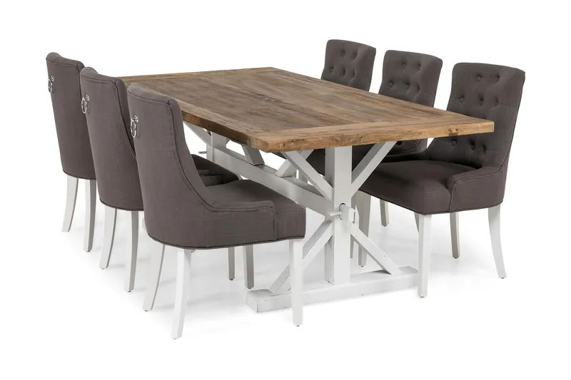 Lyon Förlängningsbar Matgrupp 200 cm med 6 Viktoria Stol - Natur/Vit/Grå - Products - Möbler - Bord & matgrupp - Matgrupp