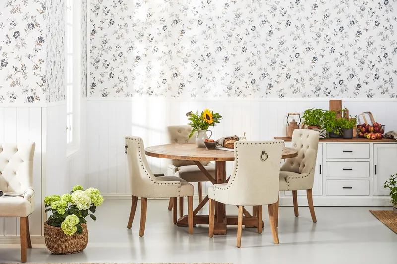 Lyon Matgrupp Ø150 cm Rund med 4 st Viktoria Stolar - Vintage Alm / Beige - Products - Möbler - Bord & matgrupp - Matgrupp