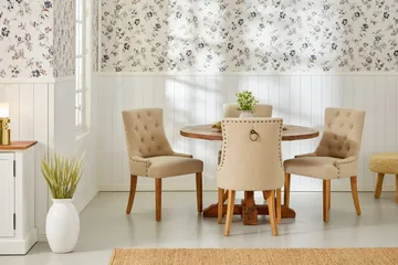 Lyon Matgrupp Rund med 4 st Viktoria Fåtölj - Trä / Beige - Products - Möbler - Bord & matgrupp - Matgrupp