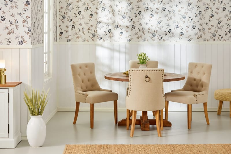 Lyon Matgrupp Rund med 4 st Viktoria Fåtölj - Trä / Beige - Products - Möbler - Bord & matgrupp - Matgrupp