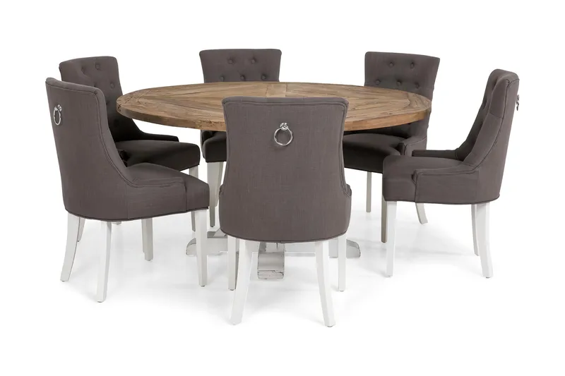 Lyon Matgrupp Runt med 6 Viktoria Stol - Vit/Grå - Products - Möbler - Bord & matgrupp - Matgrupp
