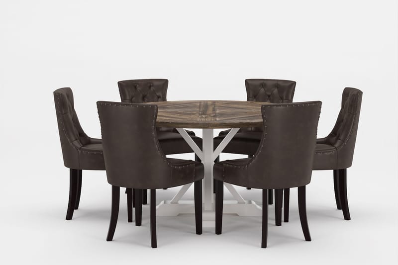 Lyon Premium Matgrupp Rund 150 cm + 6 st Tuva Matstolar, Mörkbrun/Brun