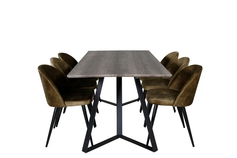 Marina Matgrupp 180 cm Rektangulär med 6 Velvet stolar, Svart