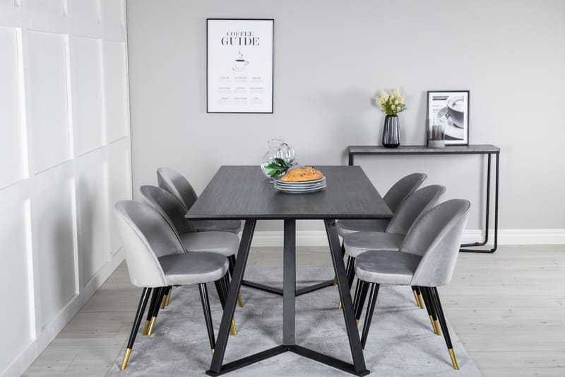 Marina Matgrupp 180 cm Rektangulär med 6 Velvet stolar - Svart - Products - Möbler - Bord & matgrupp - Matgrupp
