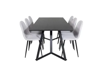 Marina Matgrupp 180 cm Rektangulär med 6 Polar stolar, Svart