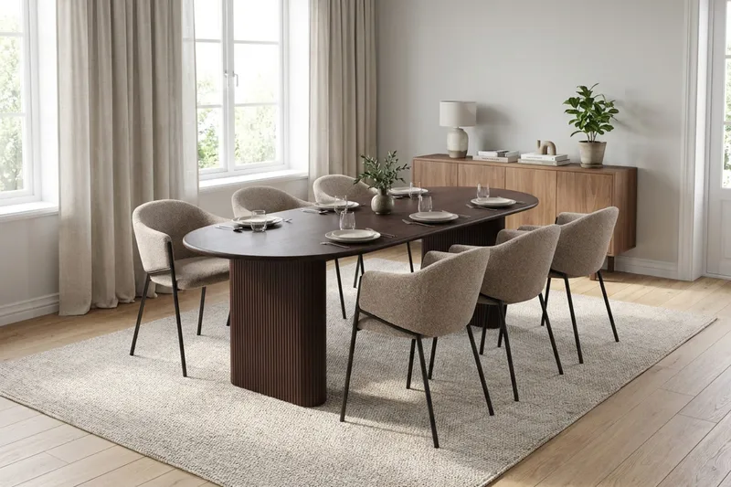 Noira Matgrupp rektangulärt 220 cm Rökt Ek med 6 Filip Matstolar - Rökt ek - Products - Möbler - Bord & matgrupp - Matgrupp