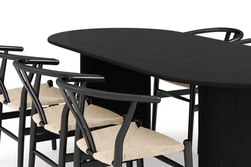 Noira Matgrupp 220 cm Massiv Ek med 6 Dastoori Matstol - 2220067-6,2206123-1 - Svart - Products - Möbler - Bord & matgrupp - Matgrupp