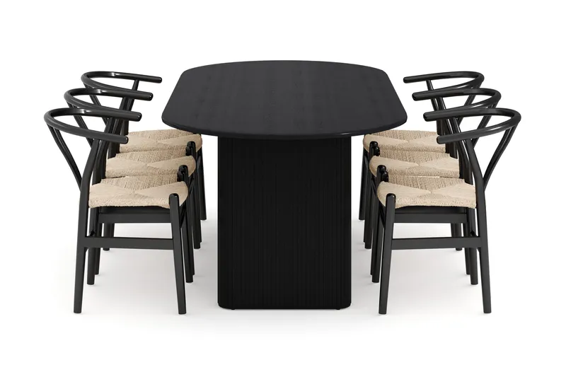 Noira Matgrupp 220 cm Massiv Ek med 6 Dastoori Matstol - 2220067-6,2206123-1 - Svart - Products - Möbler - Bord & matgrupp - Matgrupp