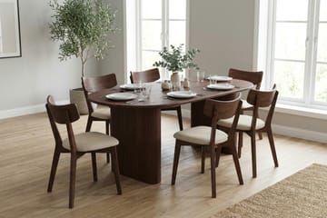 Noira Matgrupp 220 cm rektangulärt i Valnöt med 6 Amelia Matstolar med Dyna - Valnöt/Beige - Products - Möbler - Bord & matgrupp - Matgrupp