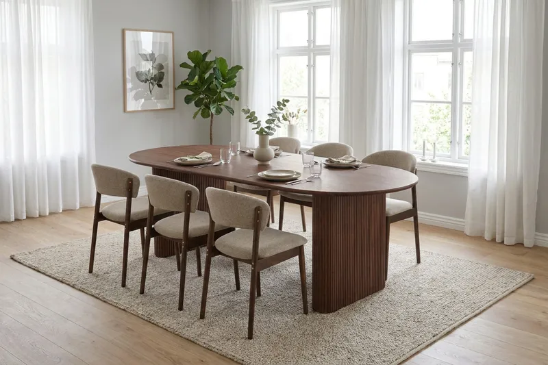 Noira Matgrupp rektangulärt 180 cm Valnöt med 6 Nala Matstolar - Valnöt - Products - Möbler - Bord & matgrupp - Matgrupp