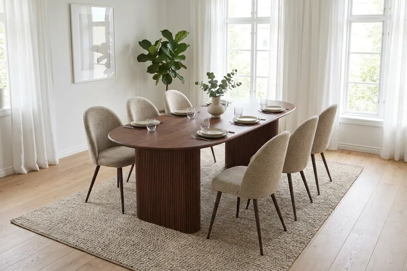 Noira Matgrupp rektangulärt 180 cm Valnöt med 6 Nibe Plus Matstolar - Valnöt - Products - Möbler - Bord & matgrupp - Matgrupp