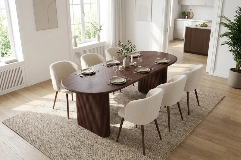 Noira Matgrupp rektangulärt 220 cm Valnöt med 6 Greya Matstolar - Valnöt - Products - Möbler - Bord & matgrupp - Matgrupp