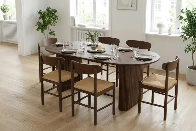 Noira Matgrupp rektangulärt 220 cm Valnöt med 6 Malte Matstolar - Products - Möbler - Bord & matgrupp - Matgrupp
