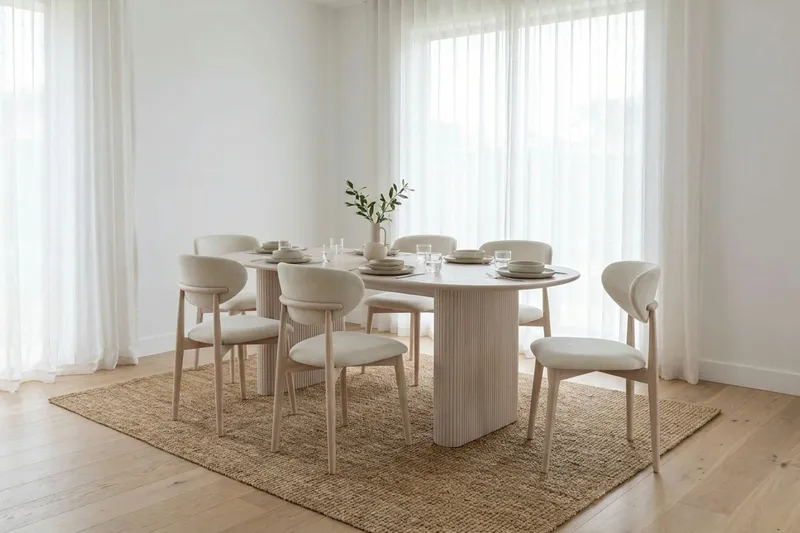 Noira Matgrupp rektangulärt 220 cm Vitlaserad med 6 Molly Matstolar - Vitlaserad - Products - Möbler - Bord & matgrupp - Matgrupp