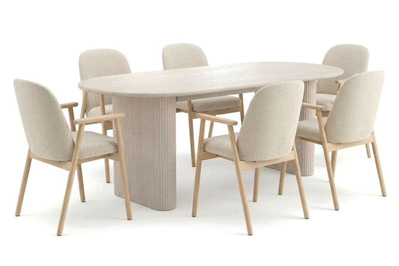 Noira Matgrupp rektangulärt 220 cm Vitlaserad med 8 Reciclar Matstolar - Vitlaserad - Products - Möbler - Bord & matgrupp - Matgrupp