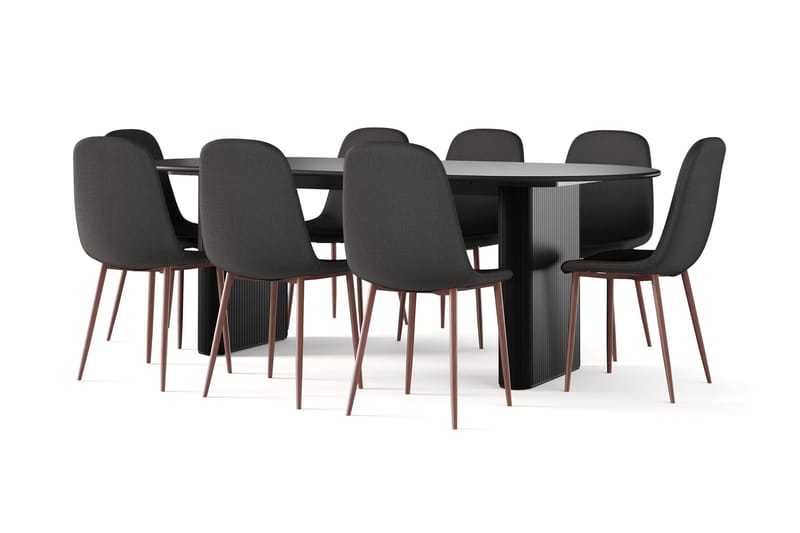Noira Ovalt Matbord 220 cm Svart +  8 st Nibe stol svart med valnöt ben - Svart - Products - Möbler - Bord & matgrupp - Matgrupp