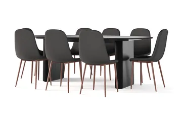 Noira Ovalt Matbord 220 cm Svart +  8 st Nibe stol svart med valnöt ben - Svart - Products - Möbler - Bord & matgrupp - Matgrupp