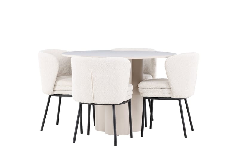 Olivia Matgrupp 110 cm Rund med 4 Agnes stolar - Beige/Vit - Products - Möbler - Bord & matgrupp - Matgrupp