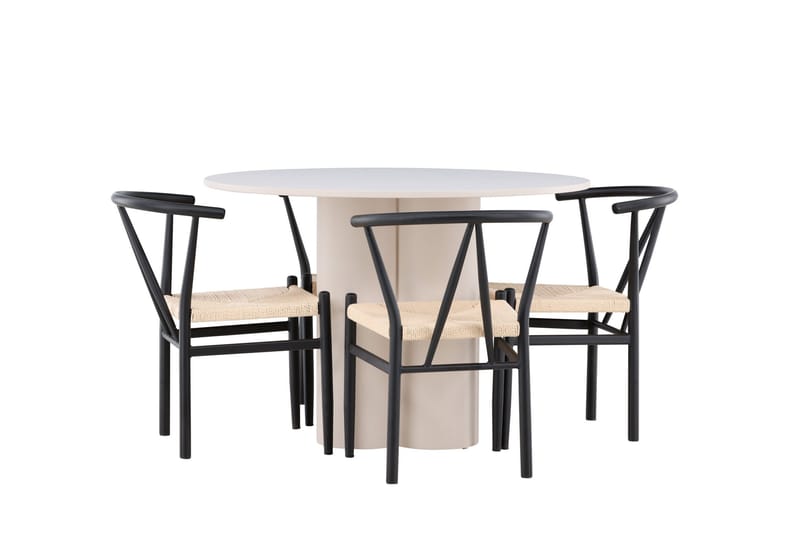 Olivia Matgrupp 110 cm Rund med 4 Alfons stolar - Beige/Svart - Products - Möbler - Bord & matgrupp - Matgrupp