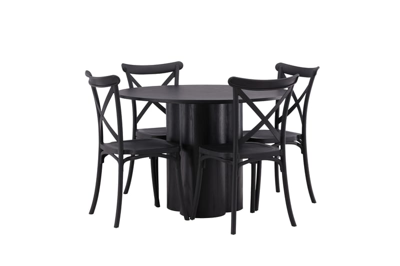 Olivia Matgrupp 110 cm Rund med 4 Crosett Stolar - Svart - Products - Möbler - Bord & matgrupp - Matgrupp