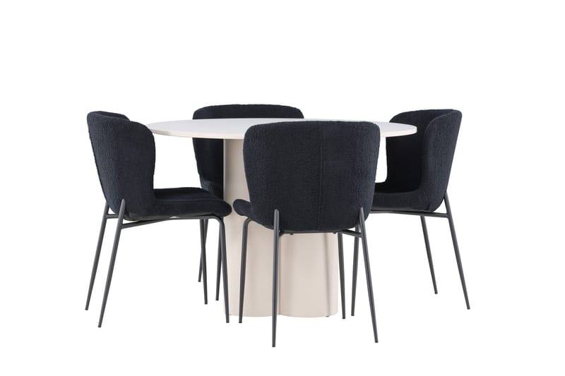 Olivia Matgrupp 110 cm Rund med 4 Modesto stolar - Beige/Svart - Products - Möbler - Bord & matgrupp - Matgrupp