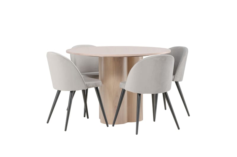 Olivia Matgrupp 110 cm Rund med 4 Velvet stolar - Whitewash - Products - Möbler - Bord & matgrupp - Matgrupp