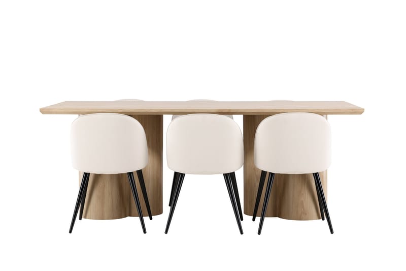 Olivia Matgrupp 210 cm Rektangulär med 6 Velvet stolar - Whitewash/Beige - Products - Möbler - Bord & matgrupp - Matgrupp