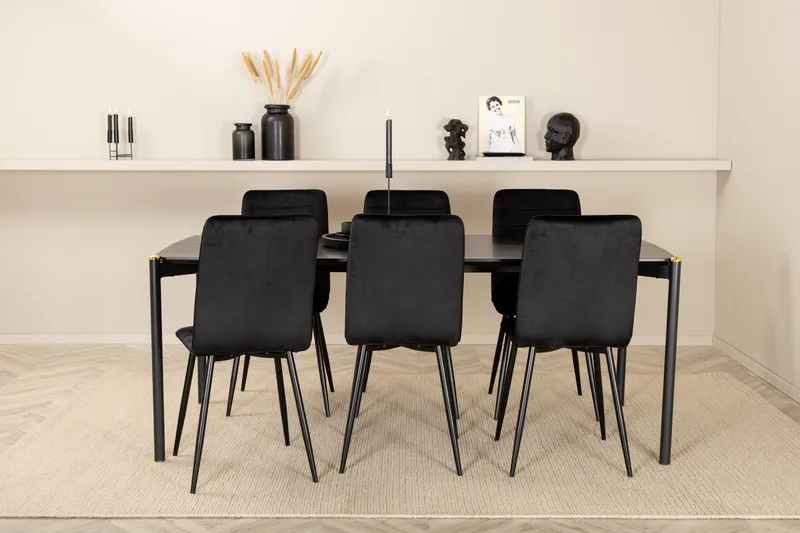 Pelle Matgrupp 190 cm Rektangulär med 6 Windu stolar, Svart