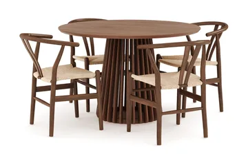 Peyra Matgrupp 120 cm Rund med 4 Dastoori Matstol - 2220070-4,1893317-1 - Valnöt / Brun / Beige - Products - Möbler - Bord & matgrupp - Matgrupp