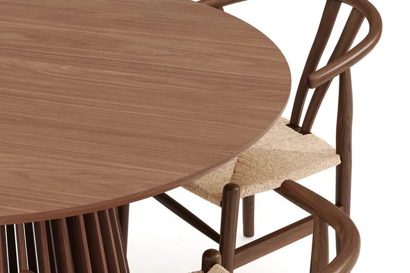 Peyra Matgrupp 120 cm Rund med 4 Dastoori Matstol - 2220070-4,1893317-1 - Valnöt / Brun / Beige - Products - Möbler - Bord & matgrupp - Matgrupp