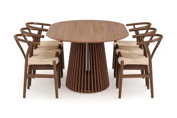 Peyra Matgrupp 200 cm Ovalt med 6 Dastoori Matstol - 2220070-6,1893316-1 - Valnöt - Products - Möbler - Bord & matgrupp - Matgrupp