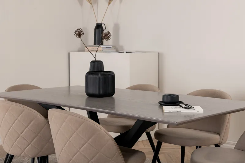 Piazza Matgrupp 180 cm Rektangulär med 6 Velvet stolar - Beige - Products - Möbler - Bord & matgrupp - Matgrupp