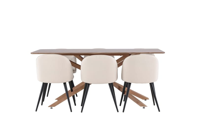 Piazza Matgrupp 180 cm Rektangulär med 6 Velvet stolar - Mocca/Beige - Products - Möbler - Bord & matgrupp - Matgrupp